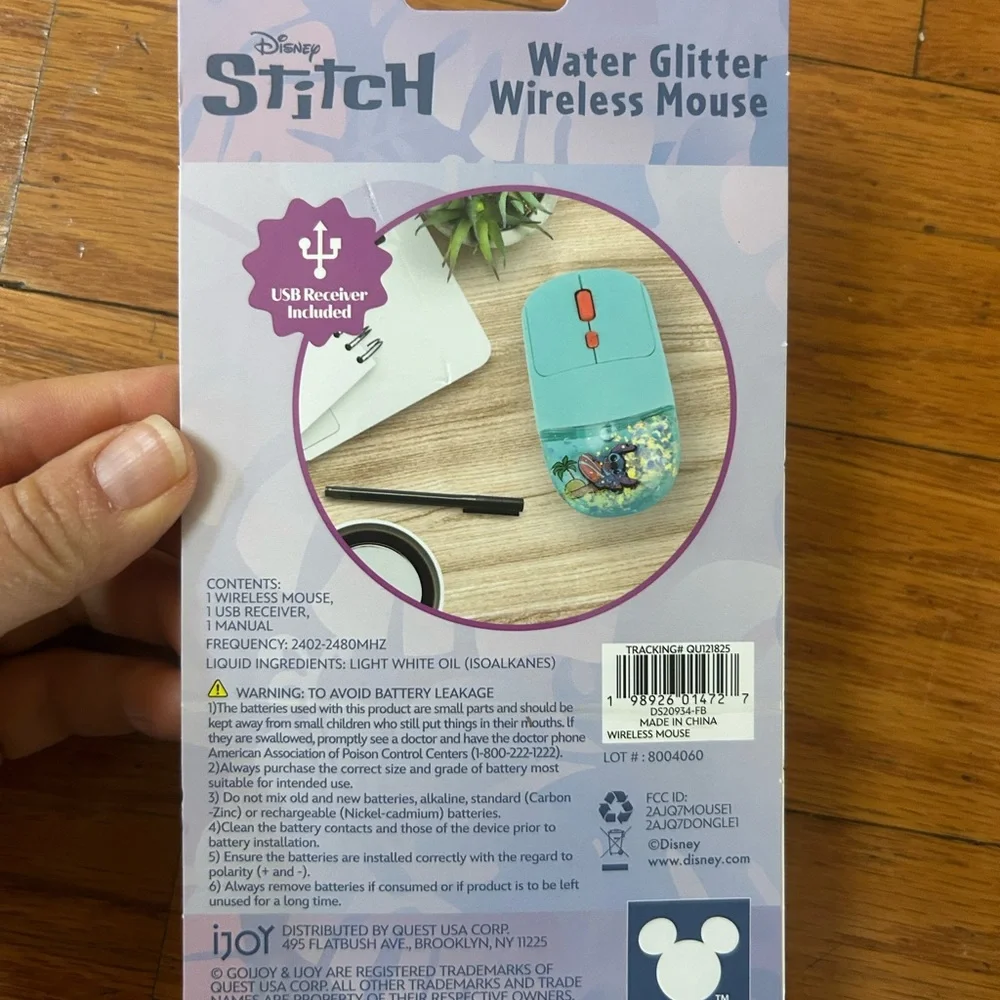 NWT Disney Stitch Water Glitter Wireless Mouse